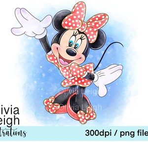 Archivos PNG de Minnie Mouse lindos para descargar DESCARGA DIGITAL Sublimación de acuarela para niños imprimible