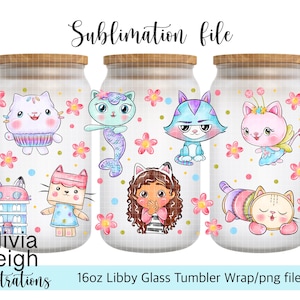 Süße Gabbys Dollhouse Sublimation Wrap PNG Datei DIGITAL DOWNLOAD 16oz Glas Tumbler Design Uv-dtf Printable