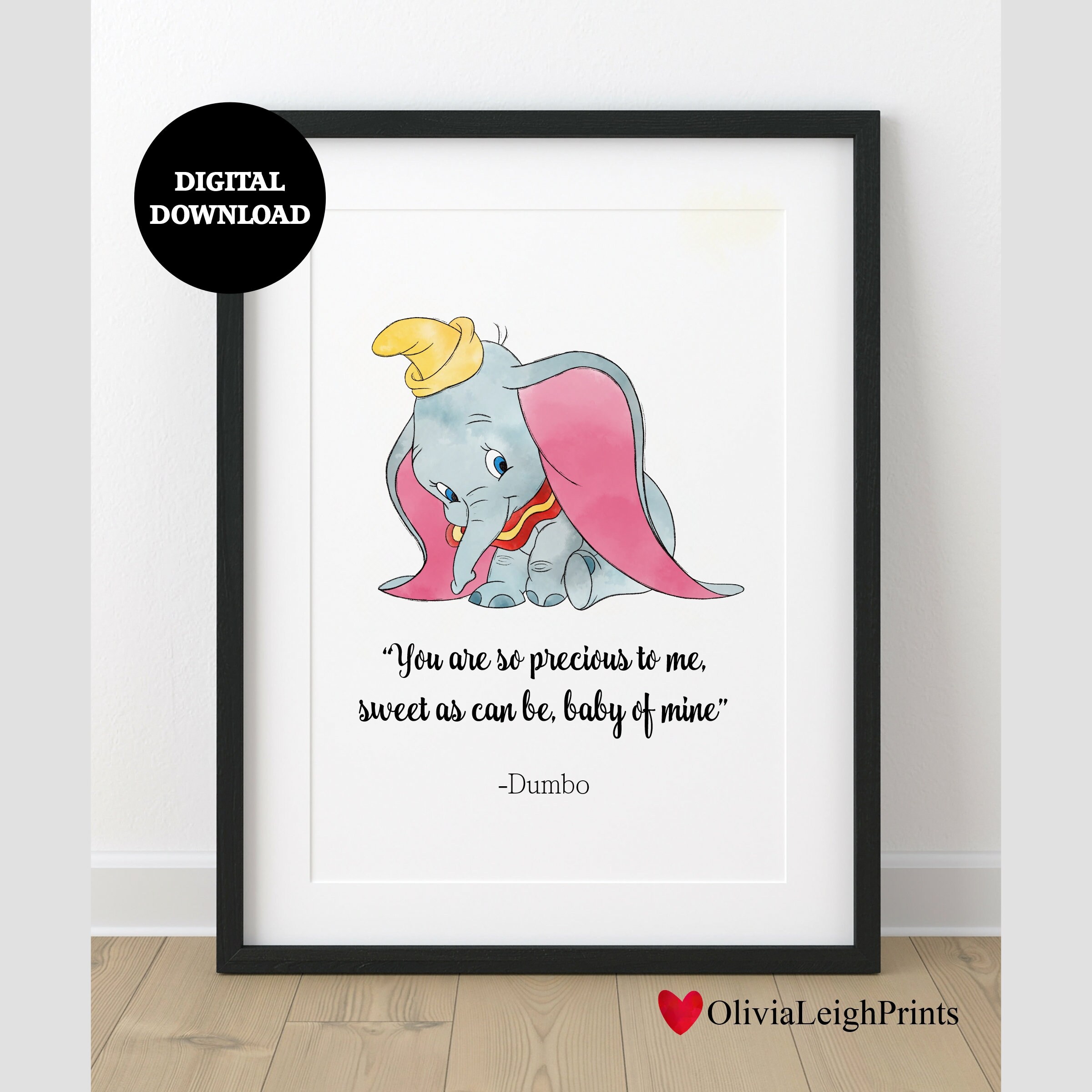 dumbo pencil sketch and watercolour quote wall art print etsy