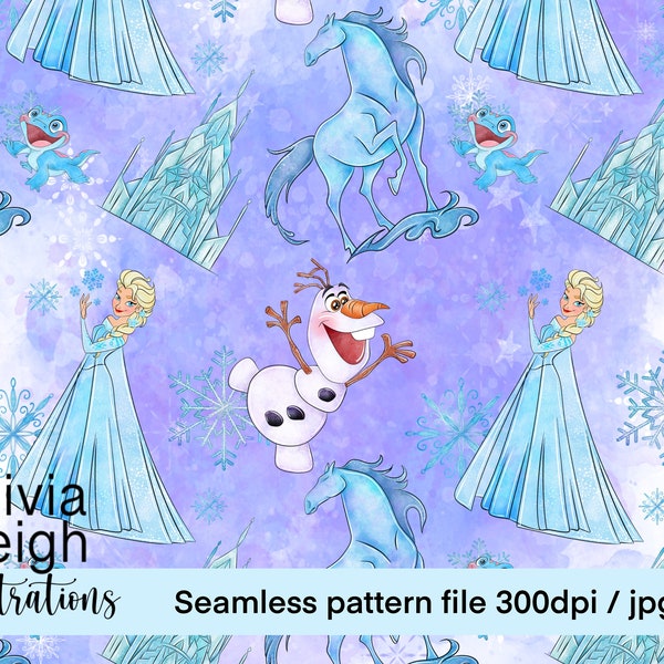 Cute Frozen Princess Elsa And Anna Repeat Seamless Pattern. Digital Paper. DIGITAL DOWNLOAD Children's Printable