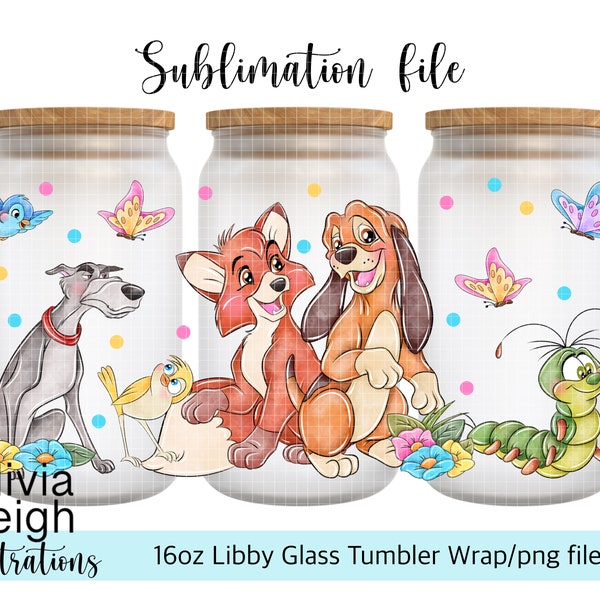 Cute Fox And Hound Sublimation Wrap PNG File DIGITAL DOWNLOAD 16oz Glass Tumbler Design Uv-dtf Printable