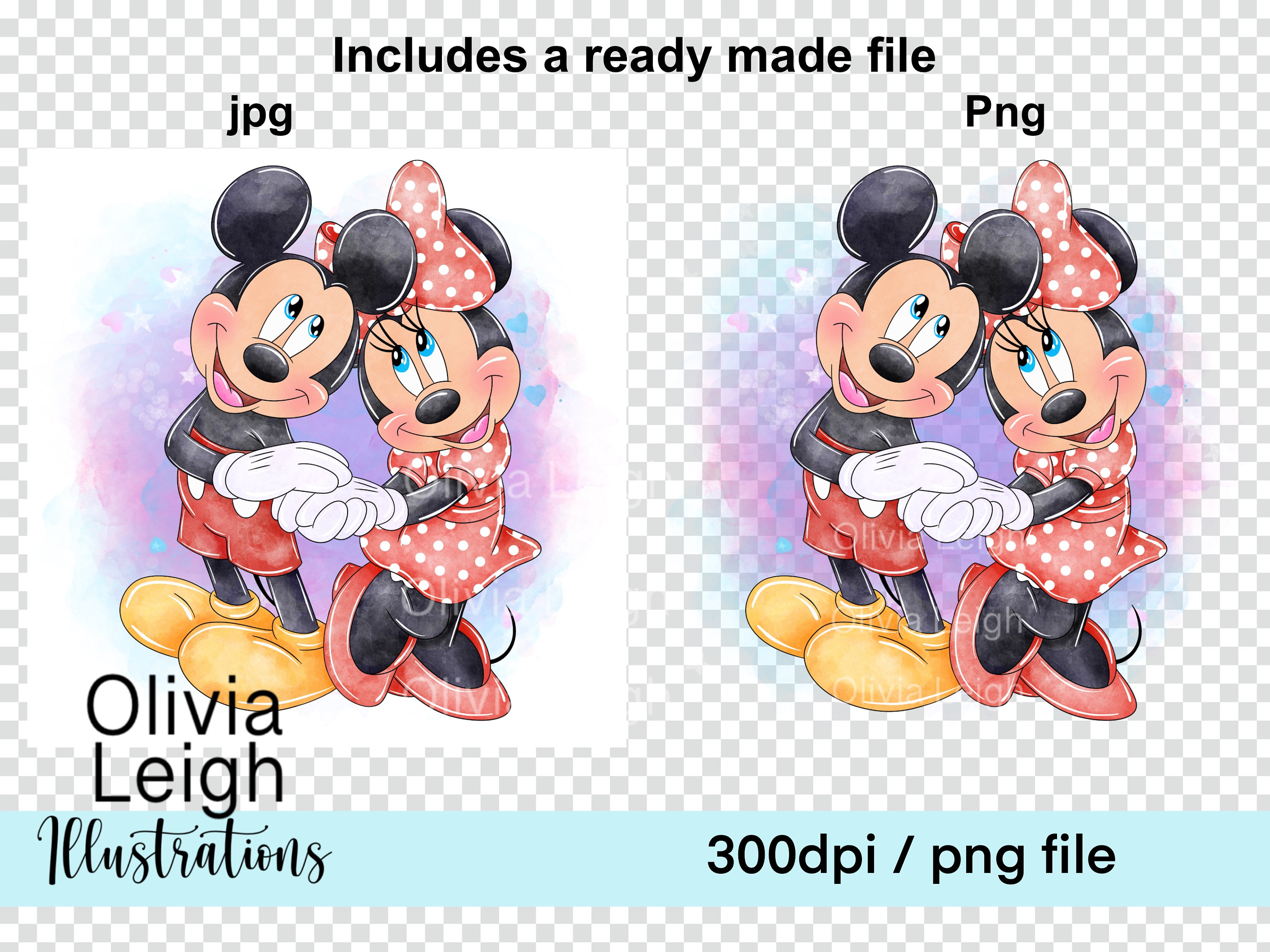 ミニーとミッキーマウスの愛のクリップアートPNG昇華ファイルデジタル