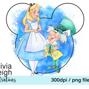 Alicja i Szalony Kapelusznik Śliczne Clipart Sublimacja PNG Pliki CYFROWE POBIERANIE Do druku