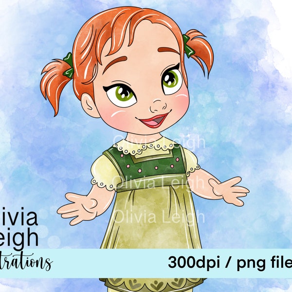 Baby Toddler Princess Anna Frozen Cute Clipart PNG Files DIGITAL DOWNLOAD Commercial Use Printable