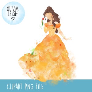 Principessa Belle Acquerello Clipart PNG Files DOWNLOAD DIGITALE Stampabile