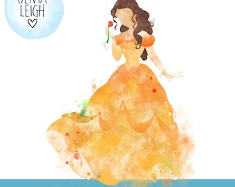 Princess Belle Watercolour Clipart PNG Files DIGITAL DOWNLOAD  Printable