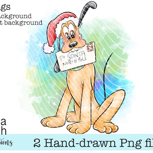 Pluto Cute Christmas Hand Drawn Clipart PNG Files DIGITAL DOWNLOAD Printable