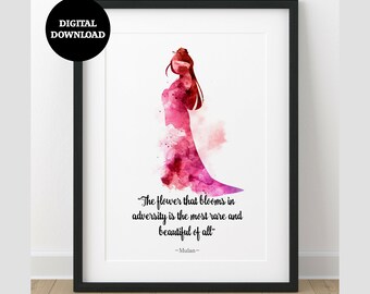 Princess Mulan Watercolour quote Art Print-Wall Art-Gift-Nursery DIGITAL DOWNLOAD Printable