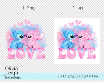 lllᐅ Stitch Angel Pink Blue Heart SVG - sublimation Cricut