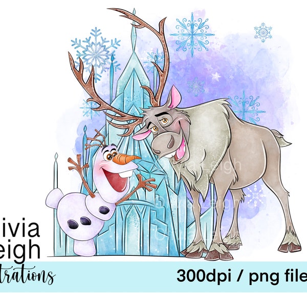 Frozen Princess Sven And Olaf Cute Clipart Sublimation PNG Files DIGITAL DOWNLOAD Children's Printable