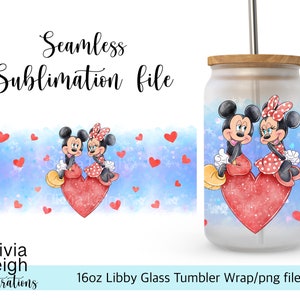 Archivo PNG de envoltura de sublimación de Minnie y Mickey Mouse DESCARGA DIGITAL Diseño de vaso de vidrio de 16 oz