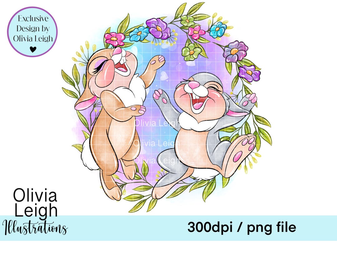 Cute Floral Thumper and Miss Bunny, Bambi Clipart Sublimation PNG Files ...