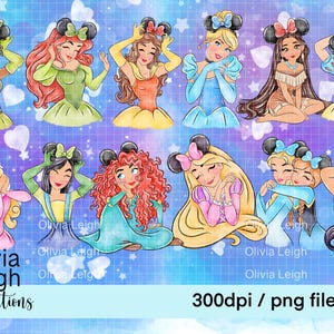 Set von niedlichen Prinzessin Clipart PNG-Dateien DIGITAL DOWNLOAD Printable