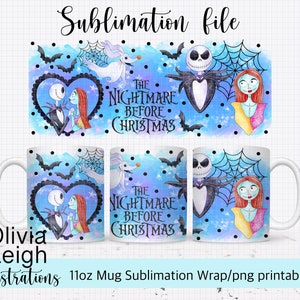 Nightmare Jack And Sally Sublimation mug Wrap PNG File For 11oz Mug DIGITAL DOWNLOAD Tumbler Cup Design.