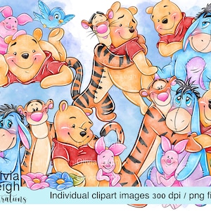 Winnie The Pooh. Eeyore, Tigger And Piglet Cute Clipart Set PNG Files DIGITAL DOWNLOAD Printable