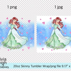 Princess Ariel Sublimation Design Wrap PNG File DIGITAL DOWNLOAD 20oz Skinny Tumbler Design image 2