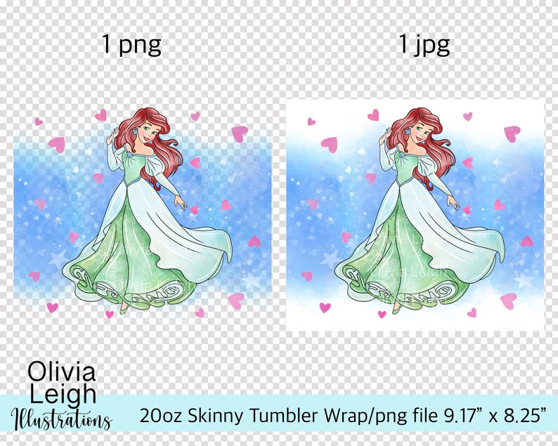 Princess Ariel Sublimation Design Wrap PNG File DIGITAL DOWNLOAD 20oz Skinny Tumbler Design image 2