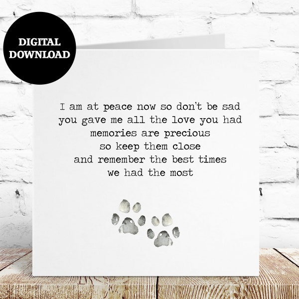 Printable Pet Sympathy Card - Etsy
