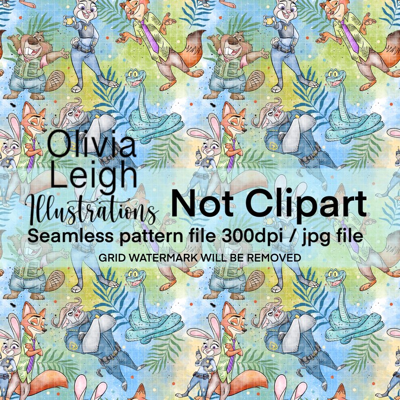 Zootopia Seamless Repeat Pattern. Digital Paper. Hand Drawn DIGITAL ...