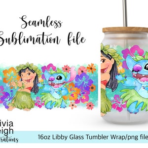 Niedliche Stitch Wrap PNG Datei DIGITAL DOWNLOAD 16oz Glasbecher Design