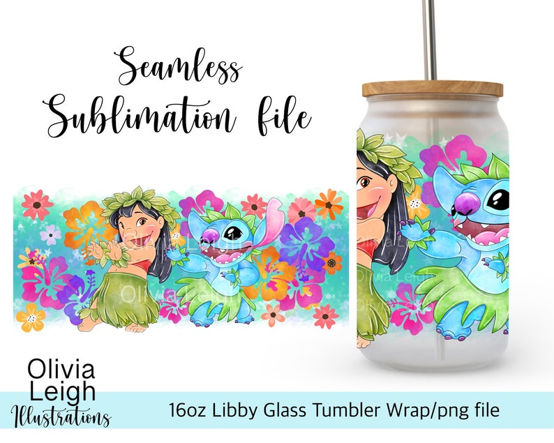 Cute Stitch Wrap PNG File DIGITAL DOWNLOAD 16oz Glass Tumbler Design image 1