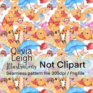 Cute Winnie The Pooh Repeat Seamless Pattern. Digital Paper. Png DIGITAL DOWNLOAD Printable