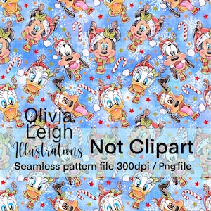 Cute Mickey, Minnie And Friends Christmas Seamless Repeat Pattern. Digital Paper. DIGITAL DOWNLOAD