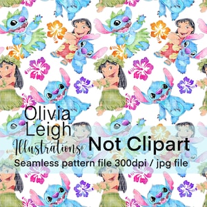 Cute Lilo And Stitch Hula Seamless Pattern. Digital Paper. DIGITAL DOWNLOAD Printable