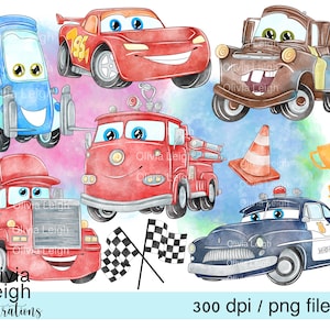 Set Of Cars Cute Clipart Watercolour Backgrounds PNG Files DIGITAL DOWNLOAD Commercial Use Printable