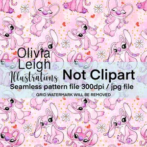 Lilo och Stitch, ängel, sömlöst upprepat mönster. Digitalt papper. Handritat, digital nedladdning, utskrivbart.