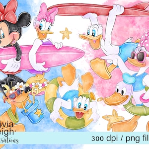 Minnie Mouse Beach Cute Clipart Set PNG Pliki CYFROWE POBIERANIE Akwarela dla dzieci do wydrukowania