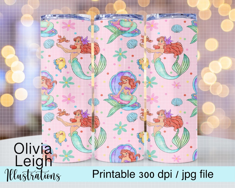 Tazza con design a sublimazione Princess Ariel DOWNLOAD DIGITALE Tazza sottile da 20 once Design immagine 1