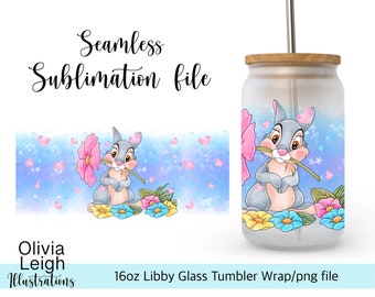 Thumper Sublimation Wrap PNG File DIGITAL DOWNLOAD 16oz Glass Tumbler Design