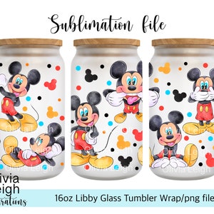 Lindo archivo PNG de Mickey Mouse DESCARGA DIGITAL Diseño de vaso de vidrio de 16 oz