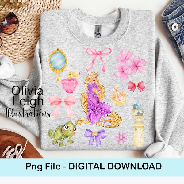 Princess Rapunzel PNG Coquette Style Shirt Design File DIGITAL DOWNLOAD