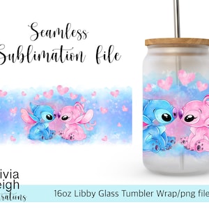 Cute Stitch Sublimation Wrap PNG File DIGITAL DOWNLOAD 16oz Glass Tumbler Design