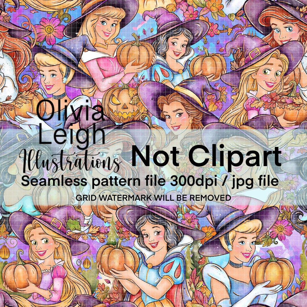Princess Halloween Witches Seamless Repeat Pattern. Digital Paper. Hand ...