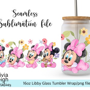 Lindo envoltorio de Minnie Mouse PNG DESCARGA DIGITAL Diseño de vaso de vidrio de 16 oz