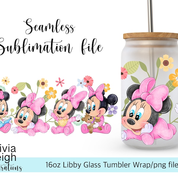 Cute Minnie Mouse Wrap PNG File DIGITAL DOWNLOAD 16oz Glass Tumbler Design