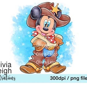 Cute Mickey Mouse Cowboy Clipart Sublimation PNG Files DIGITAL DOWNLOAD Printable