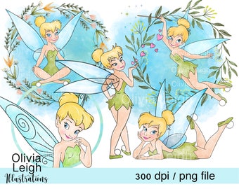 Set Of Tinkerbell Cute Clipart Floral Wreath PNG Files DIGITAL DOWNLOAD Printable