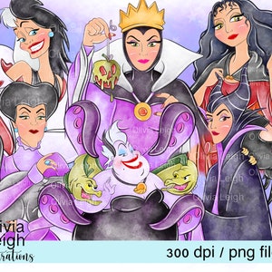 Prinzessin Bösewichte Ursula, Maleficent, Cute Clipart Set PNG Dateien DIGITAL DOWNLOAD Printable