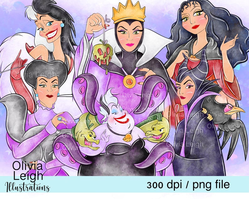 Prinzessin Bösewichte Ursula, Maleficent, Cute Clipart Set PNG Dateien DIGITAL DOWNLOAD Printable Bild 1