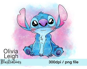 Stitch Cute Watercolour Clipart PNG Files DIGITAL DOWNLOAD Printable