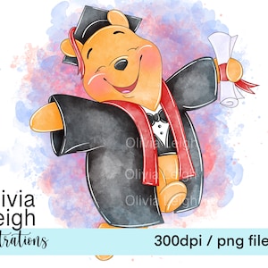 Téléchargement numérique des fichiers PNG de sublimation des cliparts mignons de fin d'études de Winnie l'ourson imprimables