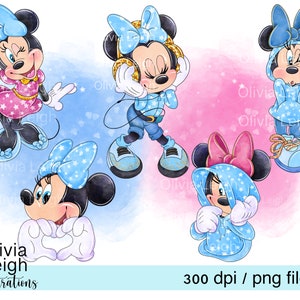 Conjunto de archivos PNG lindos con estampado de estrellas de Minnie Mouse para descarga digital imprimible para niños.