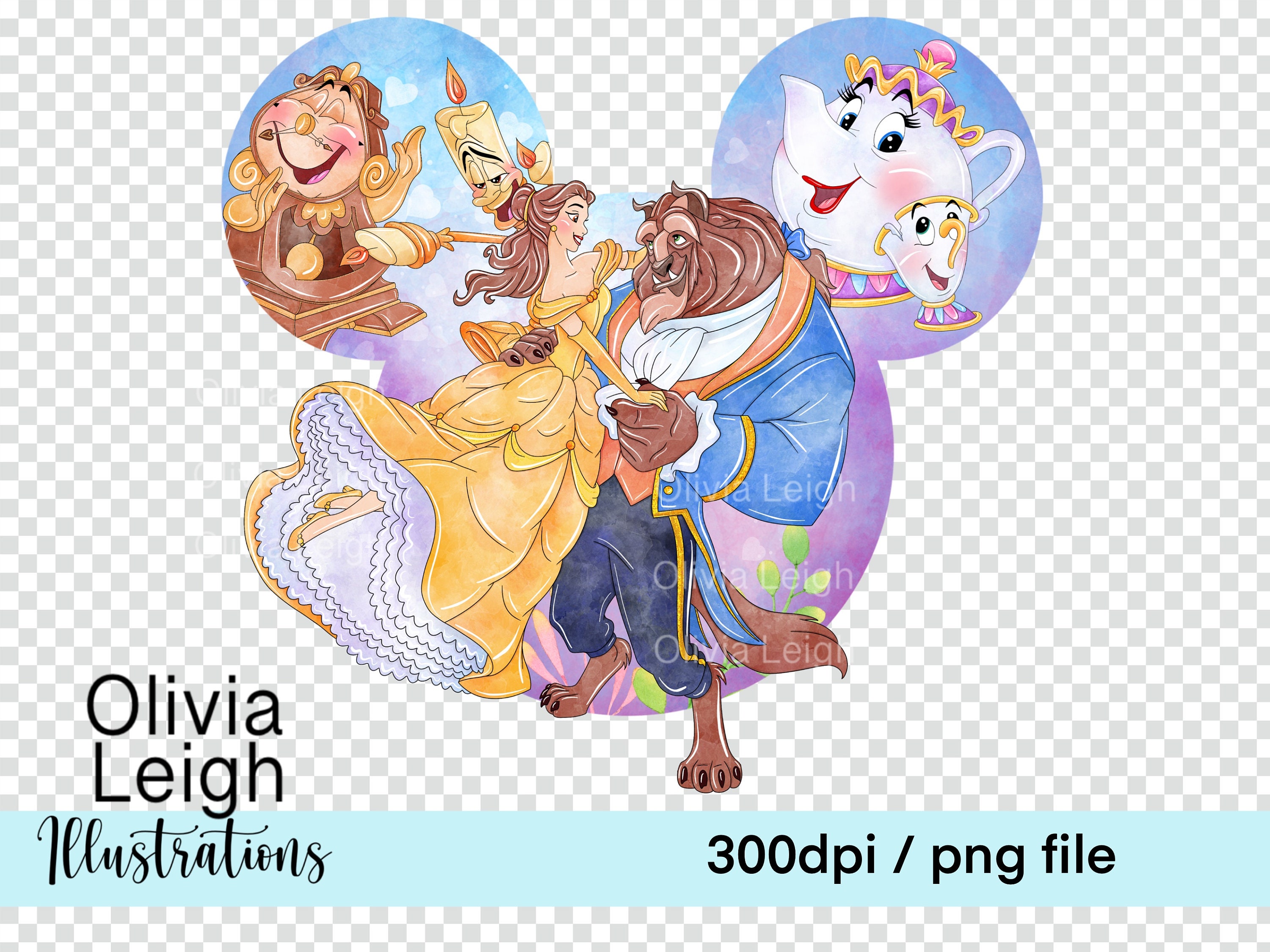 Beauty and the Beast Princess Belle Cute Clipart Sublimation PNG Files ...