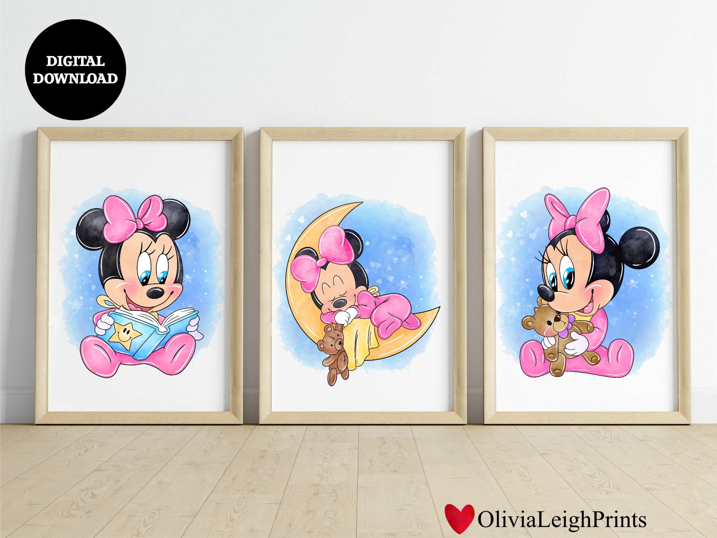 Set of Three Baby Minnie Watercolour Word Art Quote Print-wall  Art-gift-nursery DIGITAL DOWNLOAD Printables - Etsy, image size:2364x1773