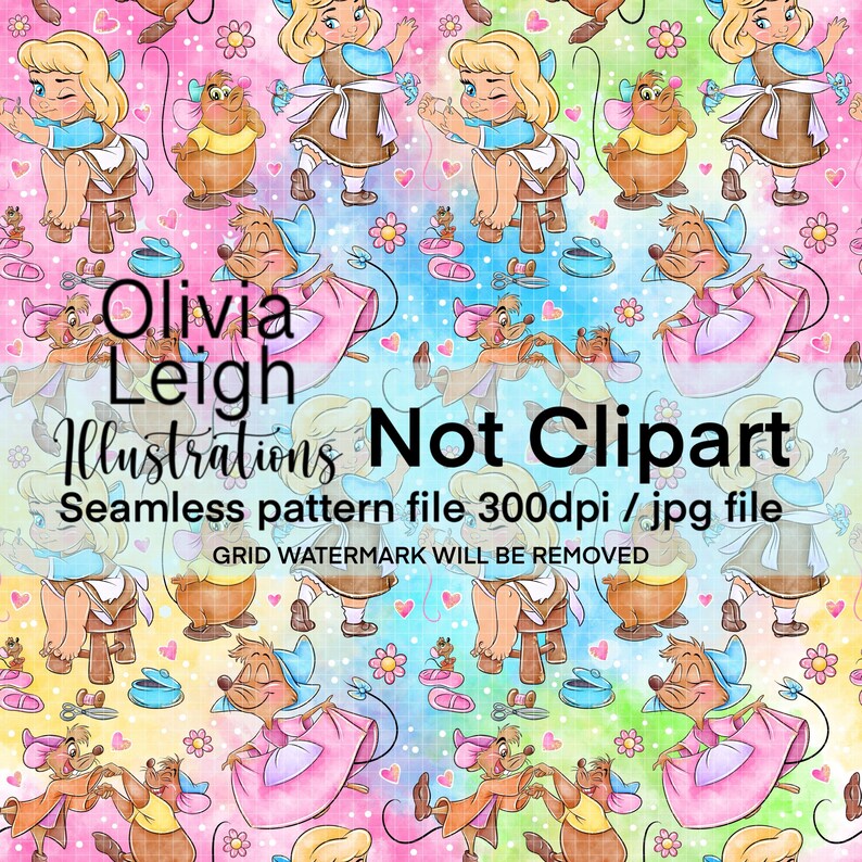 Cute Baby Cinderella and Mice Seamless Repeat Pattern. Digital Paper ...