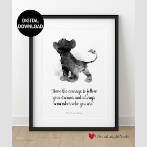 Der König der Löwen Simba Aquarell Zitat Druck-Wand Kunst-Geschenk-Kinderzimmer DIGITAL DOWNLOAD Printable